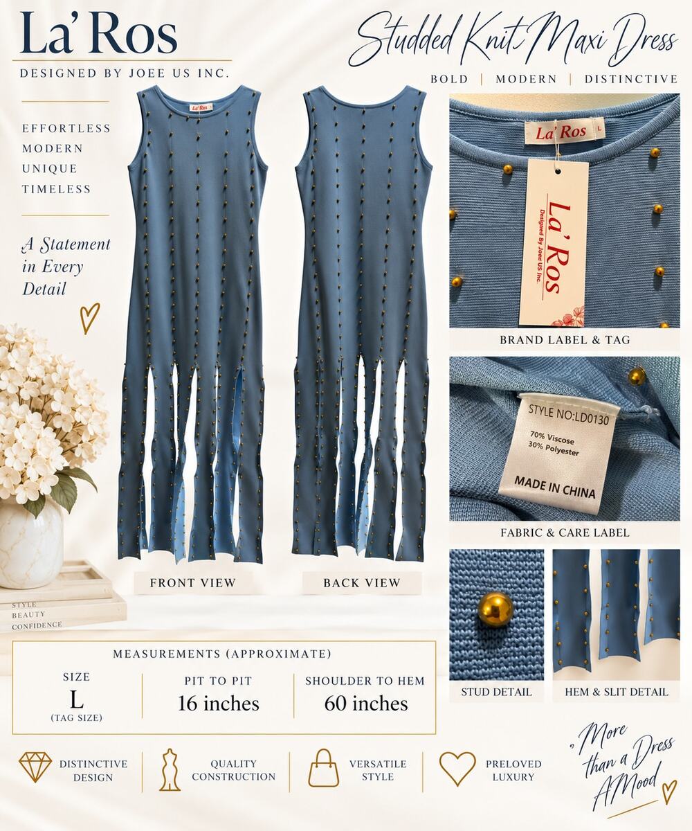 La' Ros Gold Studded Car Wash Fringe Sleeveless Dress in Blue*NWT